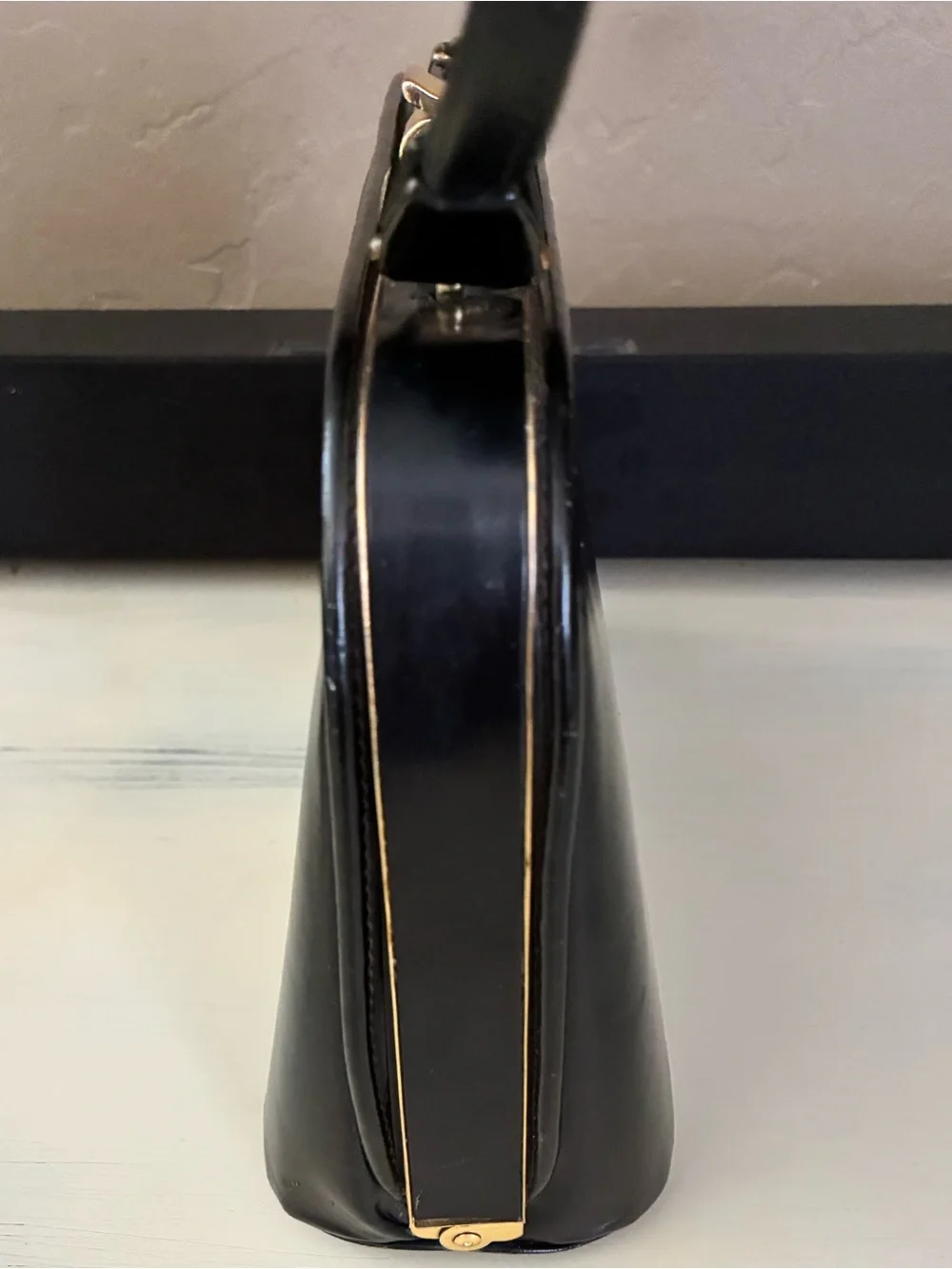 Vintage Black Genuine Leather Double Handle Frame Handbag | Made in England